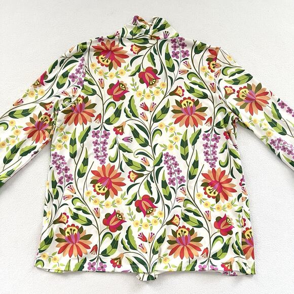 Bob Mackie Wearable Art Folk Floral Print Green Open Cardigan Kimono Jacket M - Picture 10 of 10